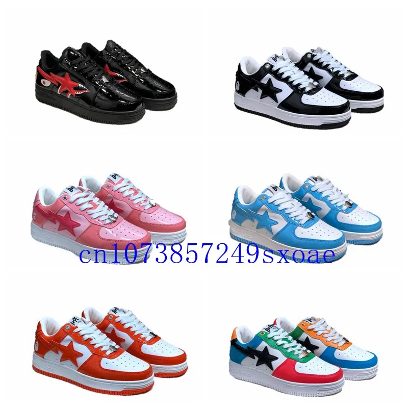 

High Street Men Bapesta Sta Women Patent Leather Luxury Sneaker Black White Casual Shoes Outdoor Trainers Skateboarding Sneakers