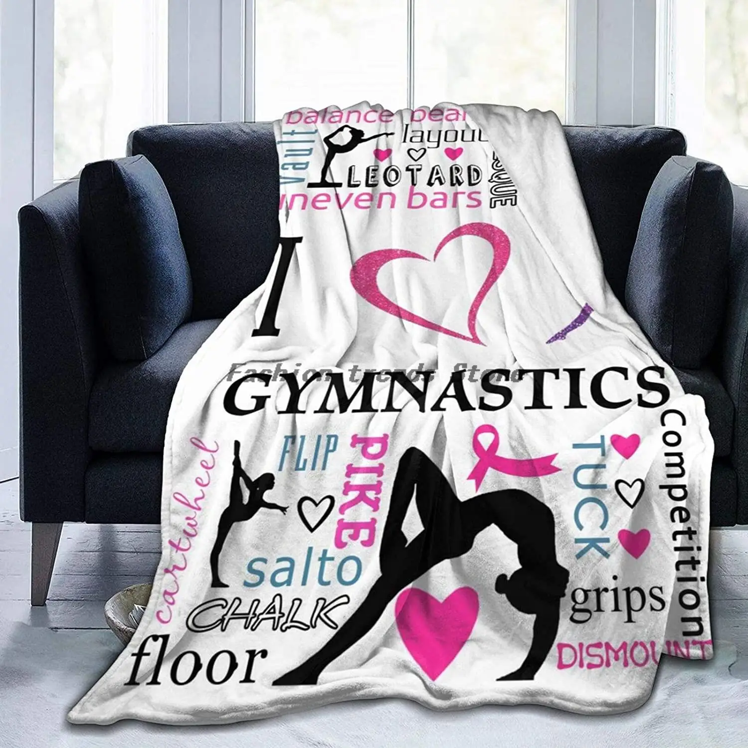 

I Love Gymnastics Flannel Fleece Blanket Super Soft Bed Throw Blanket Warm Cosy Blanket Lightweight Sofa Blanket for Adults Kids
