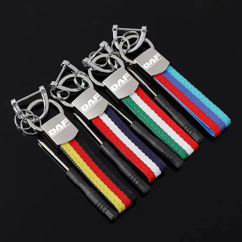 

New 3 Colors Leather belt Key Ring Car Metal Key Chain Germany Italy Flag Key Chain For DAF XF CF LF van Car key ring Accessorie