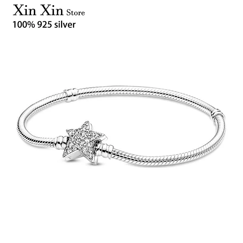 

Authentic S925 Sterling Silver Moments Asymmetric Star Chain Bracelet For Women Diy Jewelry Original Charm