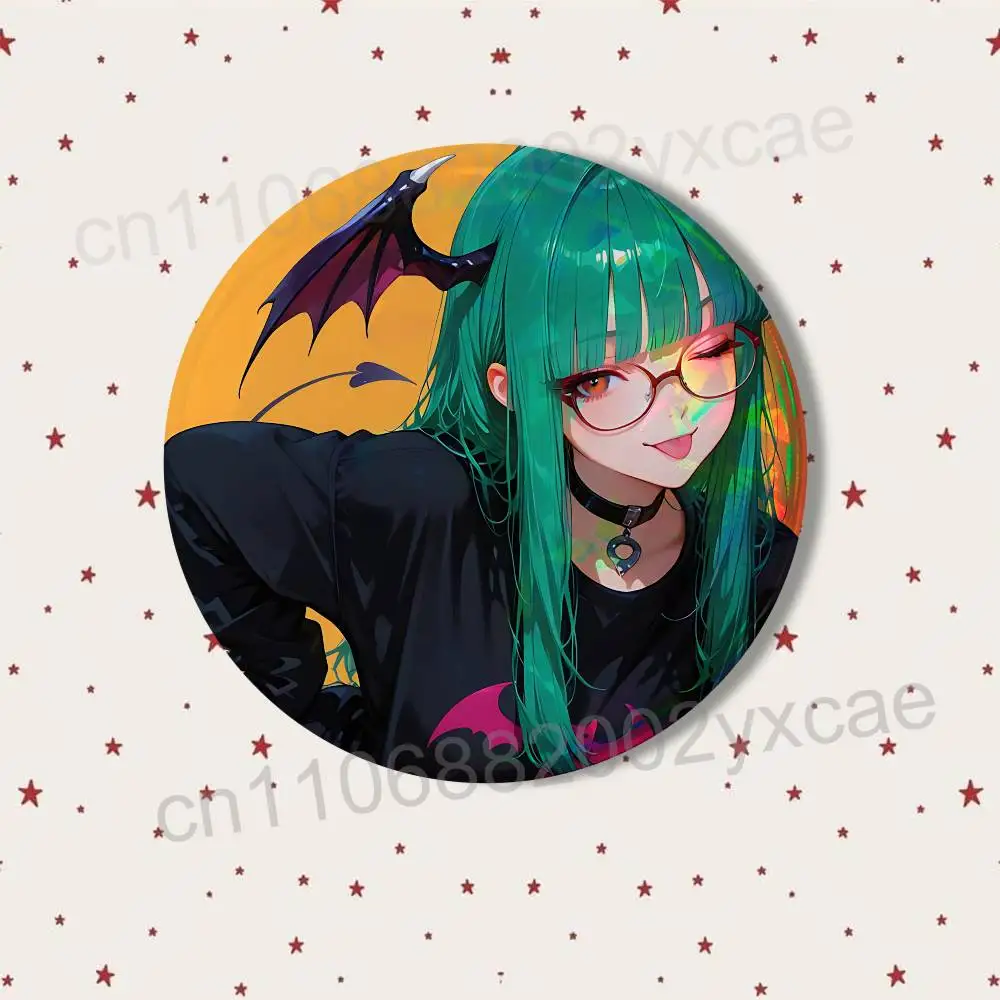Фото Металлические значки-броши Demon Realm Morrigan Aensland 58 мм/44 мм с креативным принтом, изображениями и текстом, украшения №4