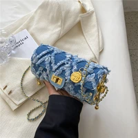 trendy cylinder denim chain mini shoulder crossbody bags for women summer 2022 fashion jean blue brand designer ladies handbags