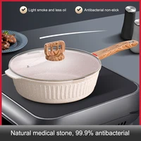 28cm 30cm non stick maifan stone frying pan light smoke less oil with lid household wok non stick cookware for kitchen