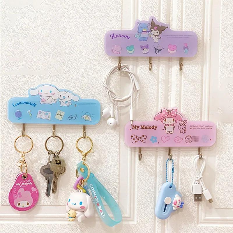 

New Kawaii Kuromi My Melody Cinnamoroll Pompom Purin Acrylic Hook Anime Sanrioed Home Kitchen Wall Hook Cute Pendants Gift