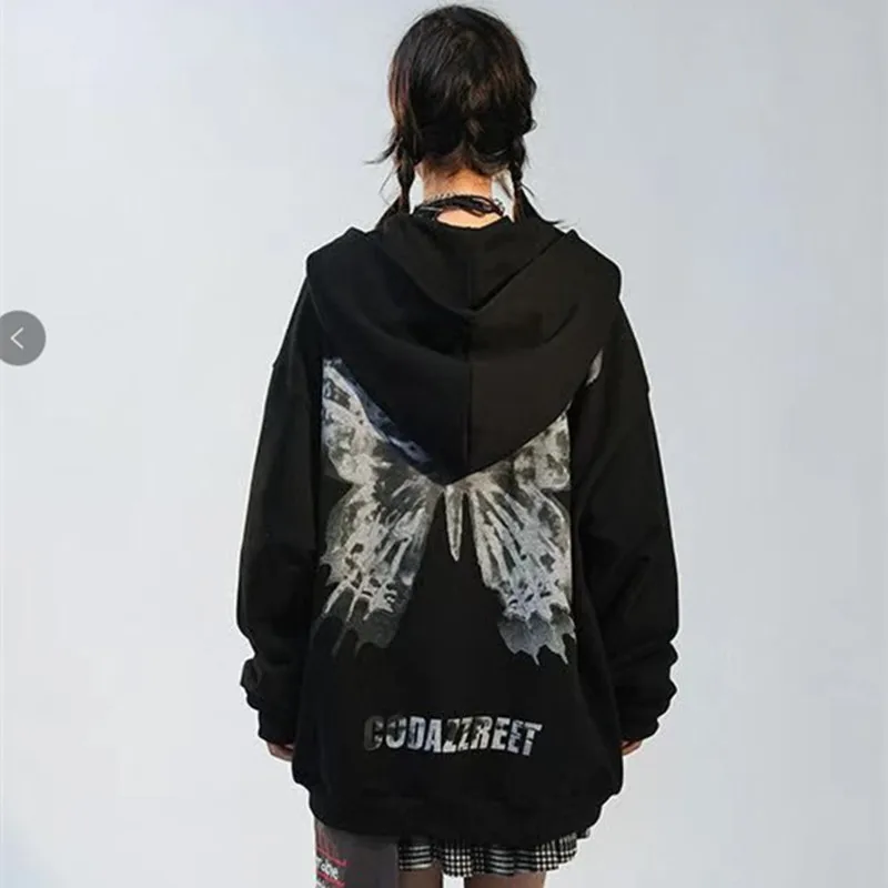 Streetwear Women's Sweatshirts Zip Hoodie Y2K Tops Oversized Girls Retro Gothic Woman Clothes Harajuku Butterfly Print |