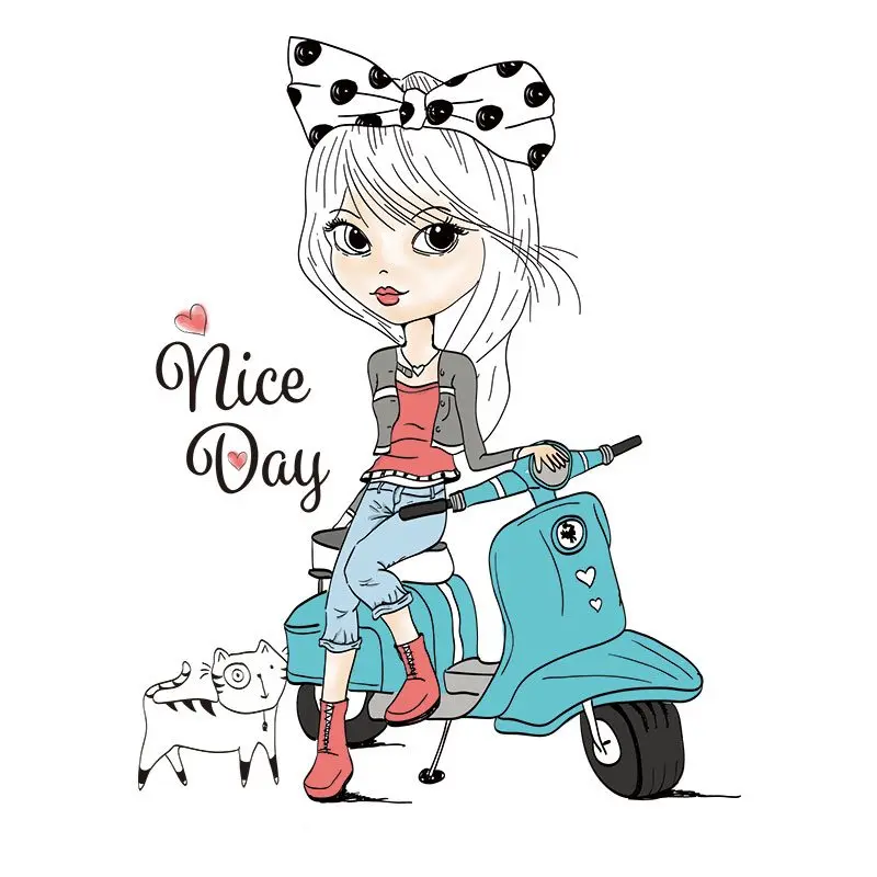 

22x17.3cm Cute Girl Iron On Patches For DIY Heat Transfer Clothing T-Shirt Thermal Stickers Decoration Printing