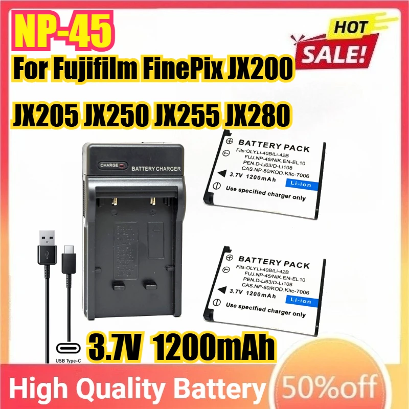 Фото NP-45 NP-45A Аккумулятор для камеры или USB-зарядное устройство для Fujifilm FinePix JX200 JX205 JX250 JX255 JX280 JX300 JX305 JX350 JX355 JX360 №1