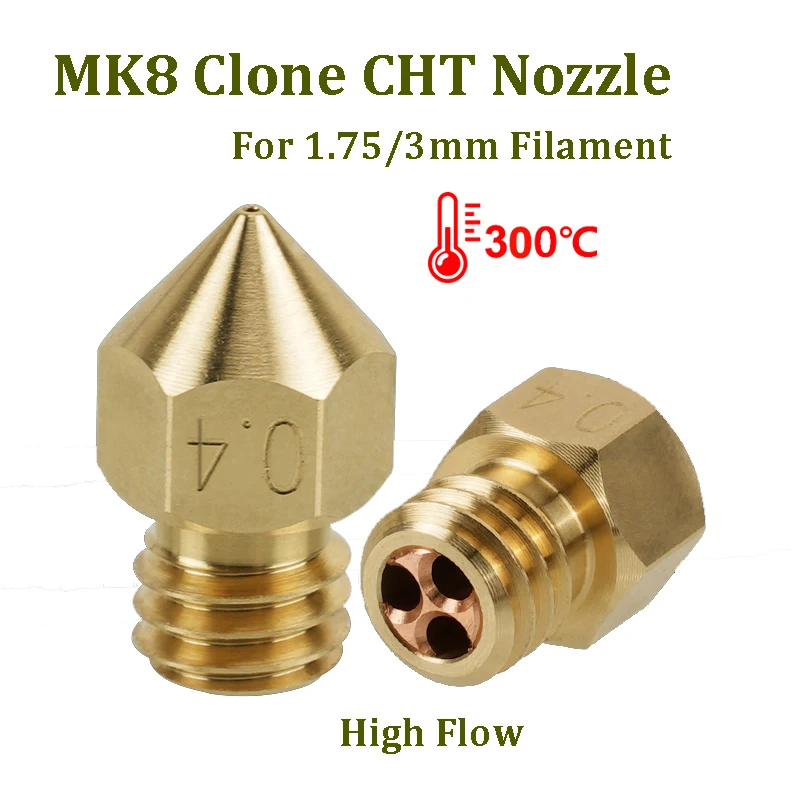 

2pcs Clone CHT Nozzle MK8 Brass Nozzles 3D Printer Parts High Flow Hotend Nozzle For Ender 3 CR10 KP3S Pro For 1.75/3mm Filament