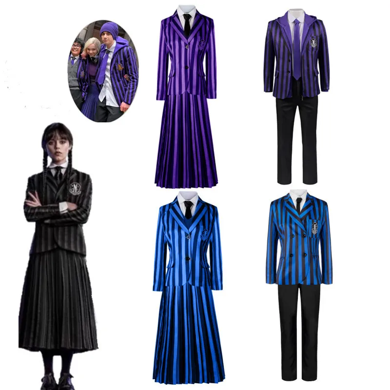 

Wednesday Addams Cosplay Costume Wednesday School Uniforms Nevermore Academy Purple and Blue School Clothes Halloween Costumes