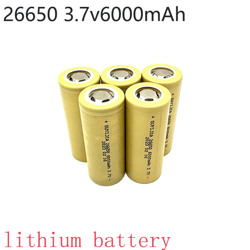 

26650 3.7V 6000mAh High Capacity Rechargeable Li-Ion Battery for Flashlight Electric Tools Toy E-Bike with 5V 1A Charger
