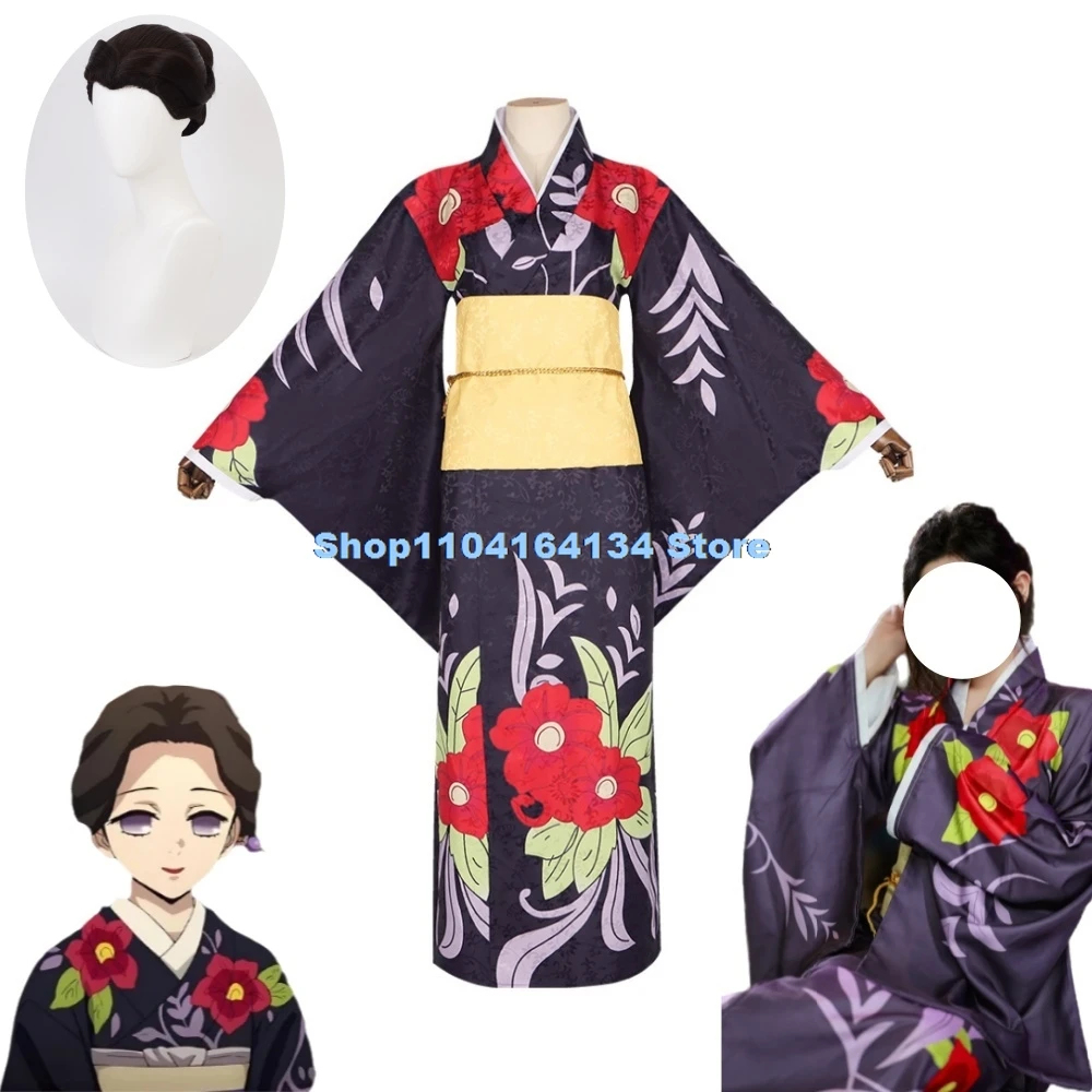 Аниме Demon Slayer Tamayo Косплей Костюм Kimetsu No Yaiba парик японский принт кимоно хаори