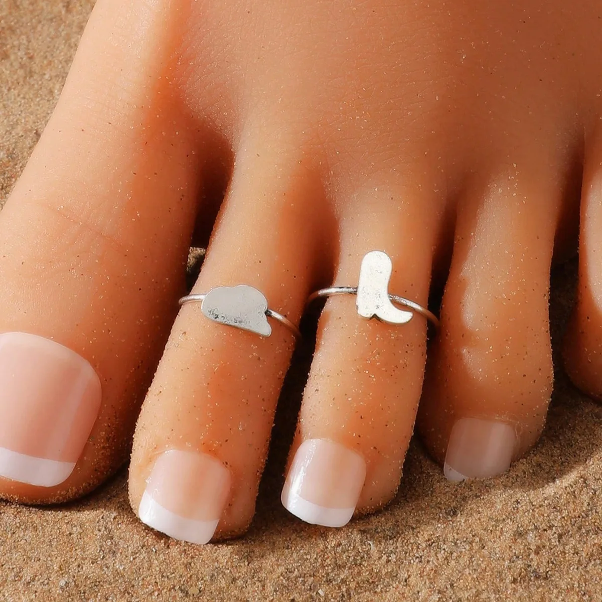 

2 Pieces Metal Western Cowboy Hat Boots Toe Rings Set for Women