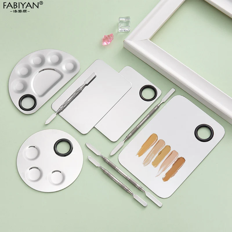 

1 Set Stainless Steel Nail Art Makeup Polish Gel Mixer Palette With Spatula Rod Watercolor Oi Foundation Eye Maicure Tools