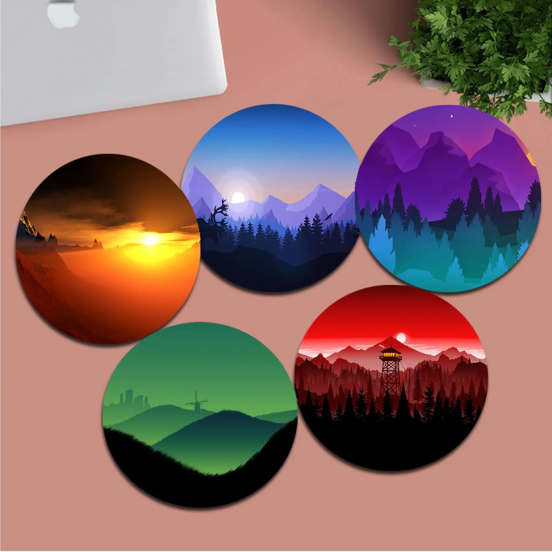 

Simple Landscape Small Round Desktop Desk Mat Kawaii Gaming Accessories Students Writing Pad Mouse Pad For PC Computer Table