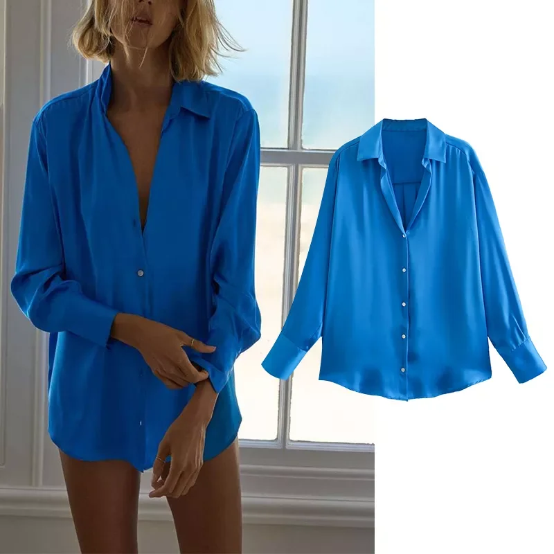 

Spring 2022 Women Classic Style Solid Shirt Blusas Mujer Turn-down Collar Long Sleeve Blouse Chic Female Casual Loose Tops