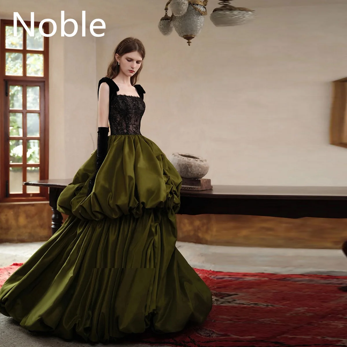 

5Noble Ball Prom Bow Gown Lace Club Ruched Cocktail Formal Sleeveless Party Backless Lady Floor Length Evening Dress