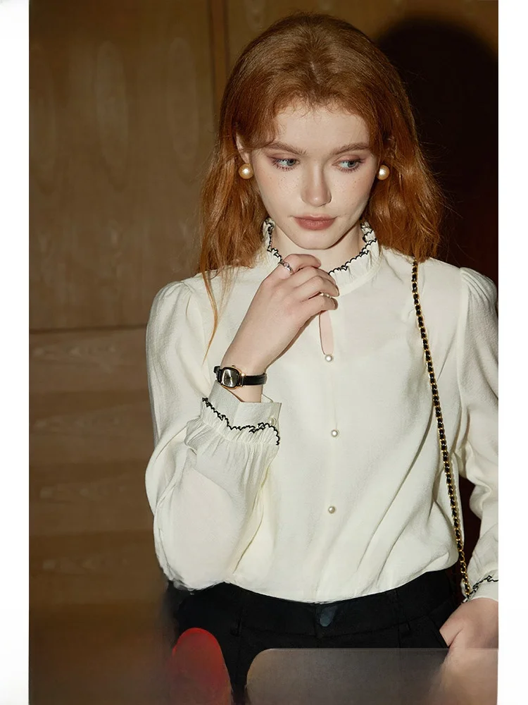 Kuenmawei Socialite Fan Рубашки с длинными рукавами Женская одежда 2024 осенний новый