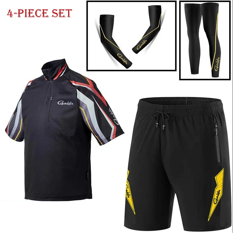 

2023 GAMAKATSU Fishing Set Summer Men's Quick Drying Short Sleeve Top Elastic Waist Shorts Fishing Arm Guards Handguard GM-0115