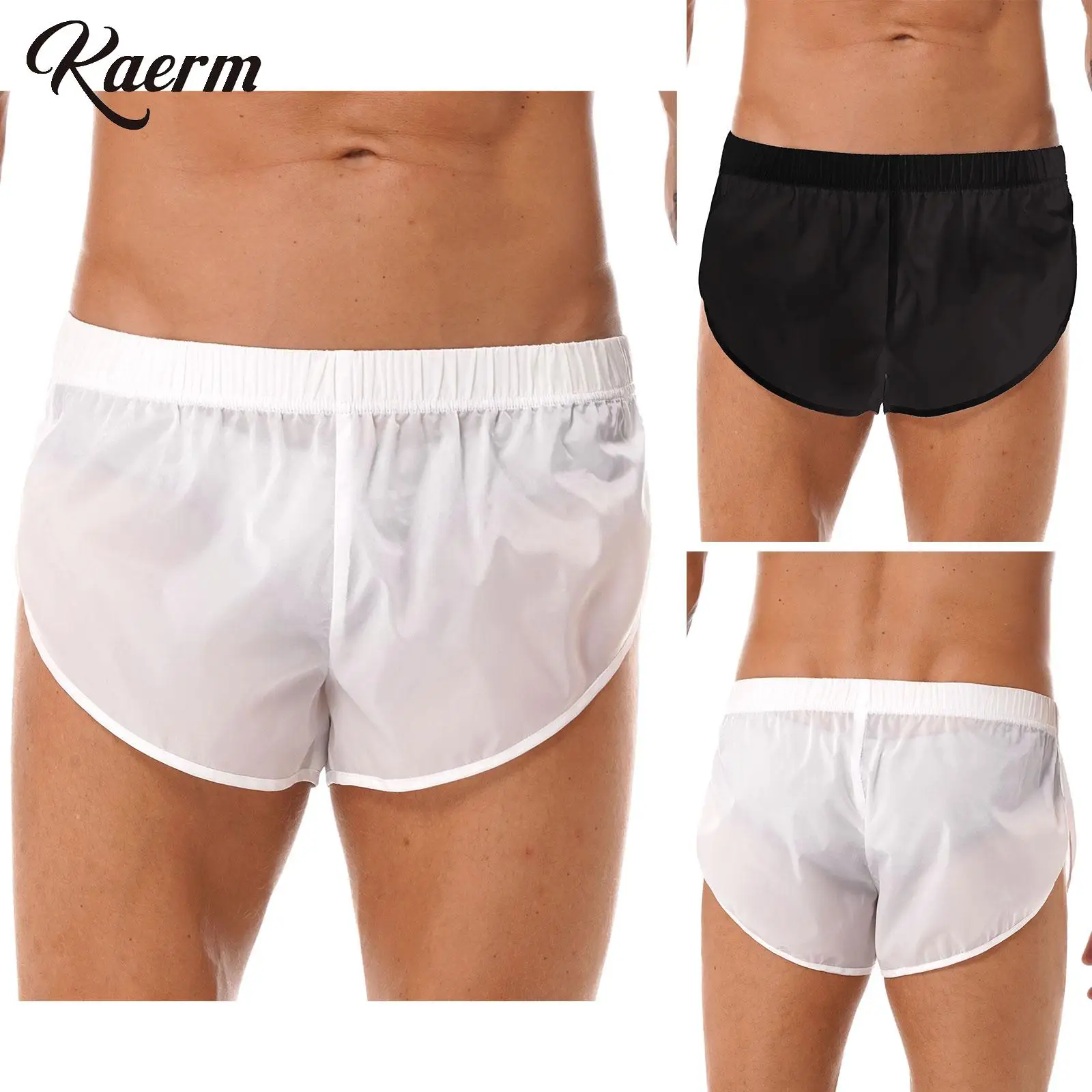 

Men's Semi See Through Swim Trunks Solid Color High Cut Boxer Shorts Bikini Brief Bathing Suit Gym Workout Sports Bottoms
