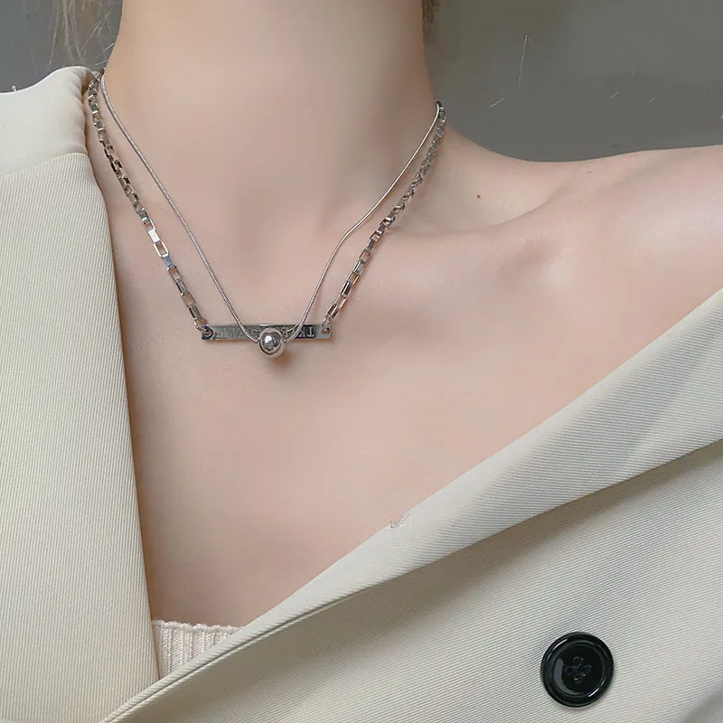 

New Fashion Metal Beads Square Long Layered Necklace Simple Clavicle Senior Sense Delicate Party Dresses Jewelry Separate Wear