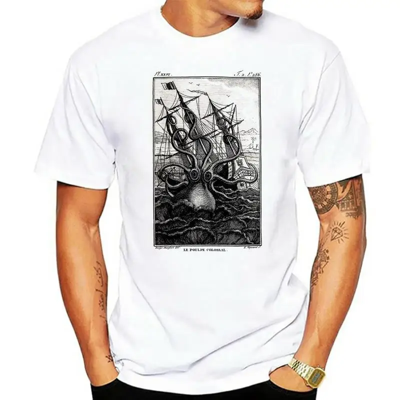 

Camiseta de pulpo para hombre, camisa con estampado de pirata, 100% algodón, cuello redondo