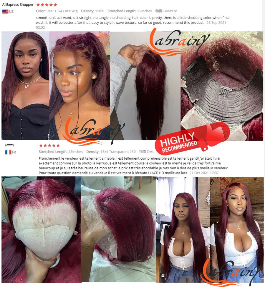 360 HD кружевной передний al человеческие волосы парики бордового цвета 13x4