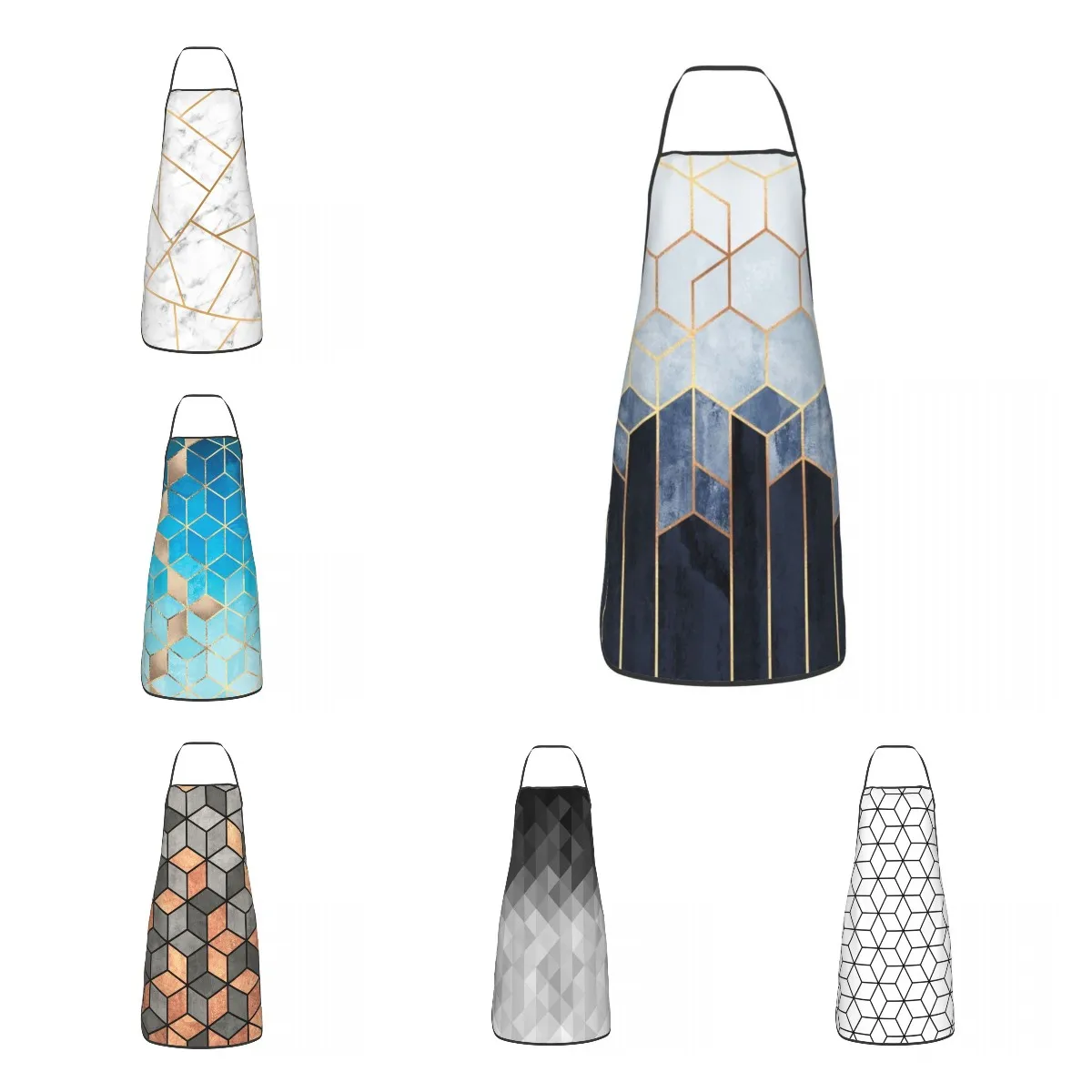 

Soft Blue Hexagons Apron Women Men Unisex Bib Abstract Geometric Pattern Cooking Kitchen Tablier Cuisine Chef Baking