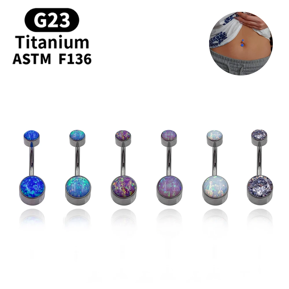 Exquisite Belly Button Ring for Women G23 Titanium 5/8mm Top Quality Opal Navel Piercing Trendy Body Jewelry 14G
