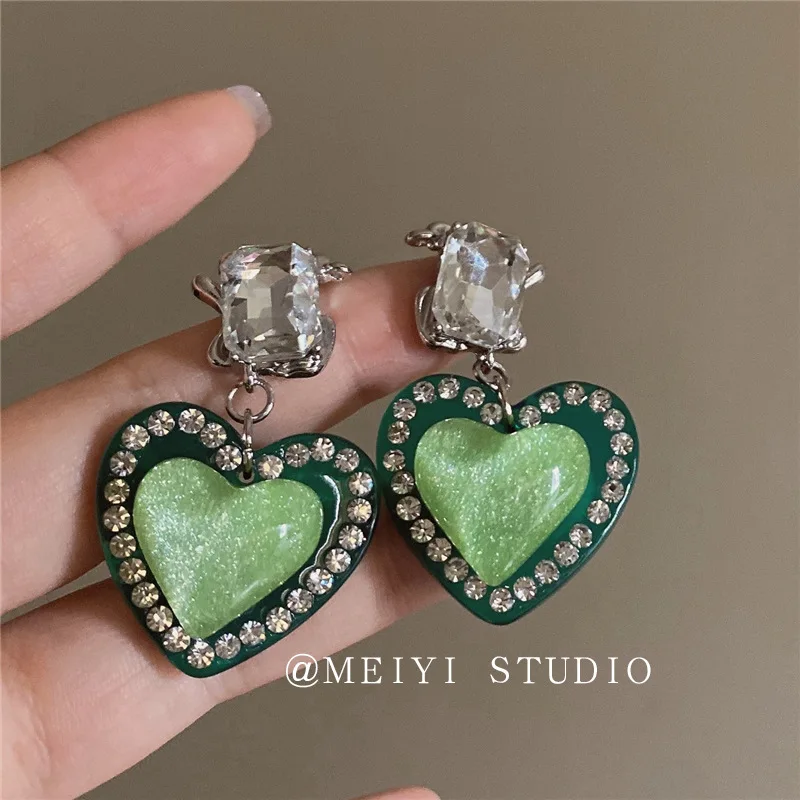 

Korean Elegant Women Acrylic Pink Green Crystal Resin Party Wedding Earrings Brincos Jewelry