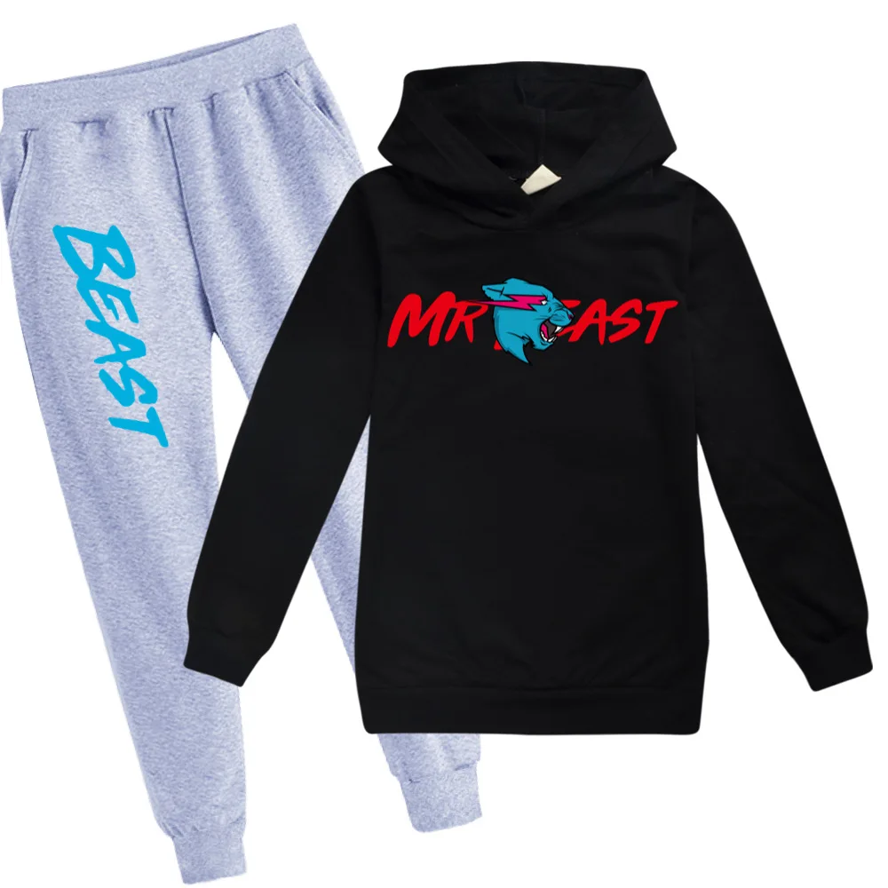 

2022 Spring Fall Kids Clothes suit Baby Girls Boys Mr Beast Lightning cat Cotton Tracksuit Teen Tops+Pants Sets Children Outfits