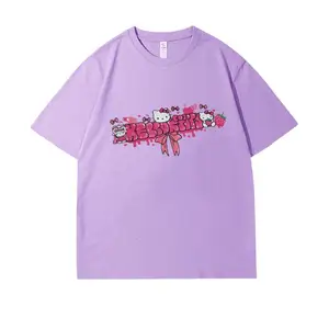 2022 New Sanrio Hello Kitty Short-Sleeved Kawaii Niche Front Shoulder T-Shirt Cartoon Cotton Short-Sleeved Women Cute T-Shirt
