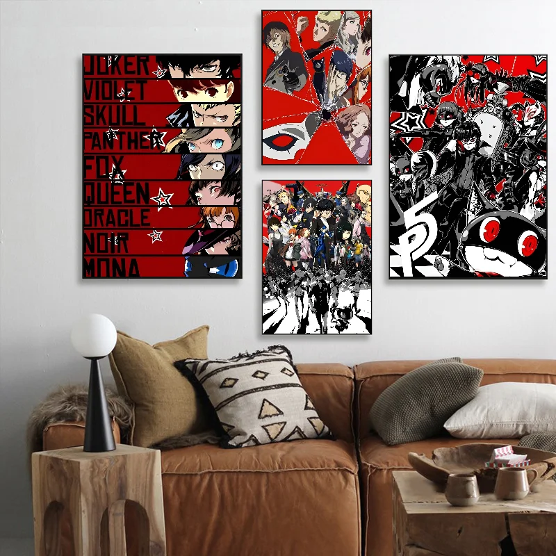 Горячее видео P-Persona Game 5 игровой плакат с основными персонажами самоклеящаяся