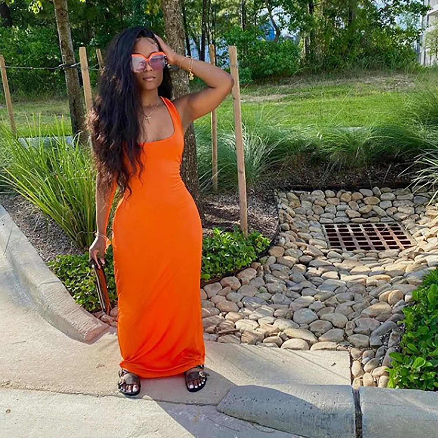 

2022 Summer Women Long Dress Backless Hollow Out Slim Bodycon Party Night Clubwear Dress For Women Vestidos