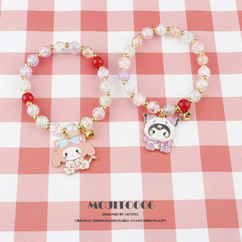 

Kawaii Cinnamoroll Kitty My Melody Kuromi Pompompurin Pochacco Sanrio Plush Cartoon Cute Crystal Beaded Bracelet Birthday Gift