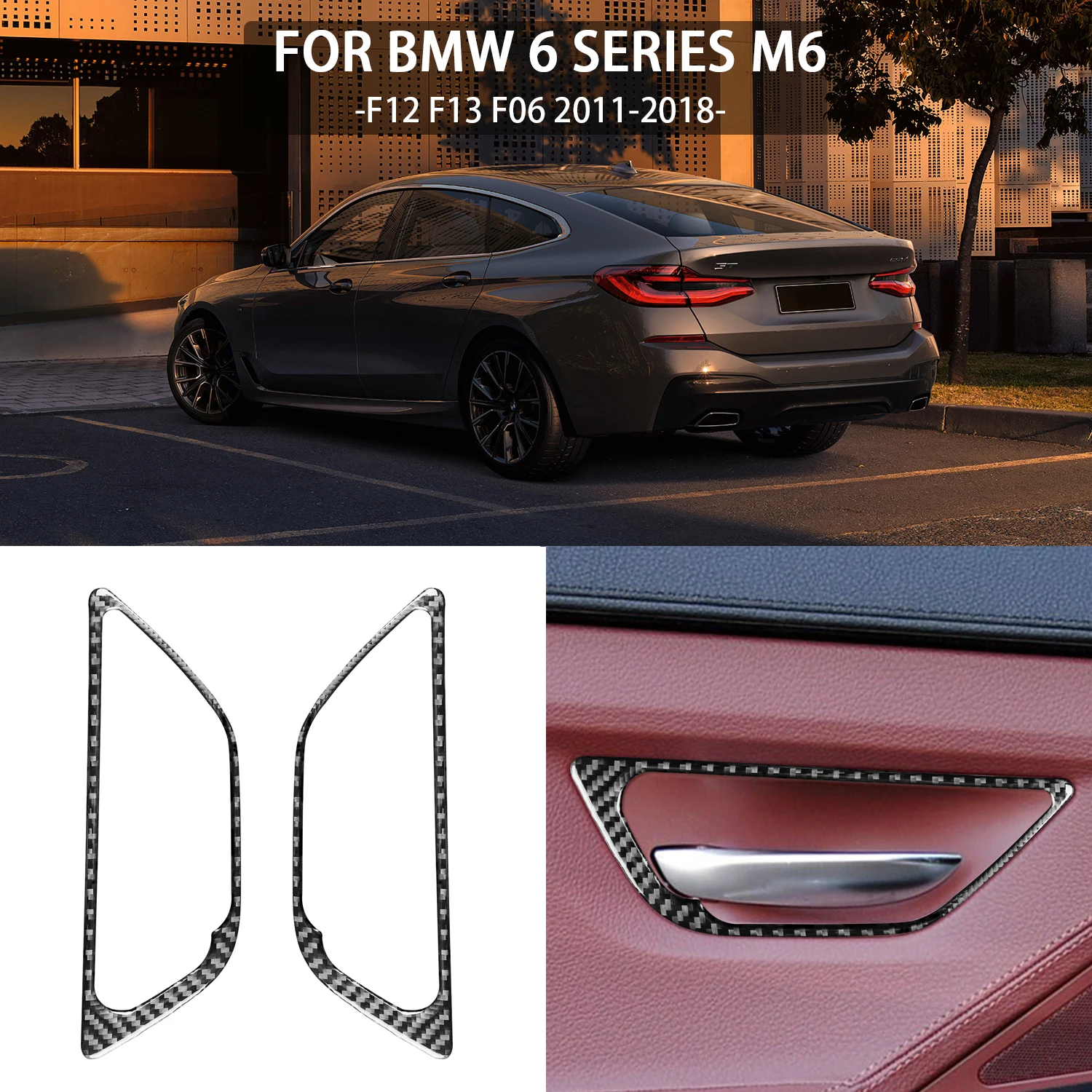 

For BMW 6 Series M6 F12 F13 F06 2011-2018 M Sport Real Carbon Fiber Stickers Door Handle Car Interior Styling Accessories