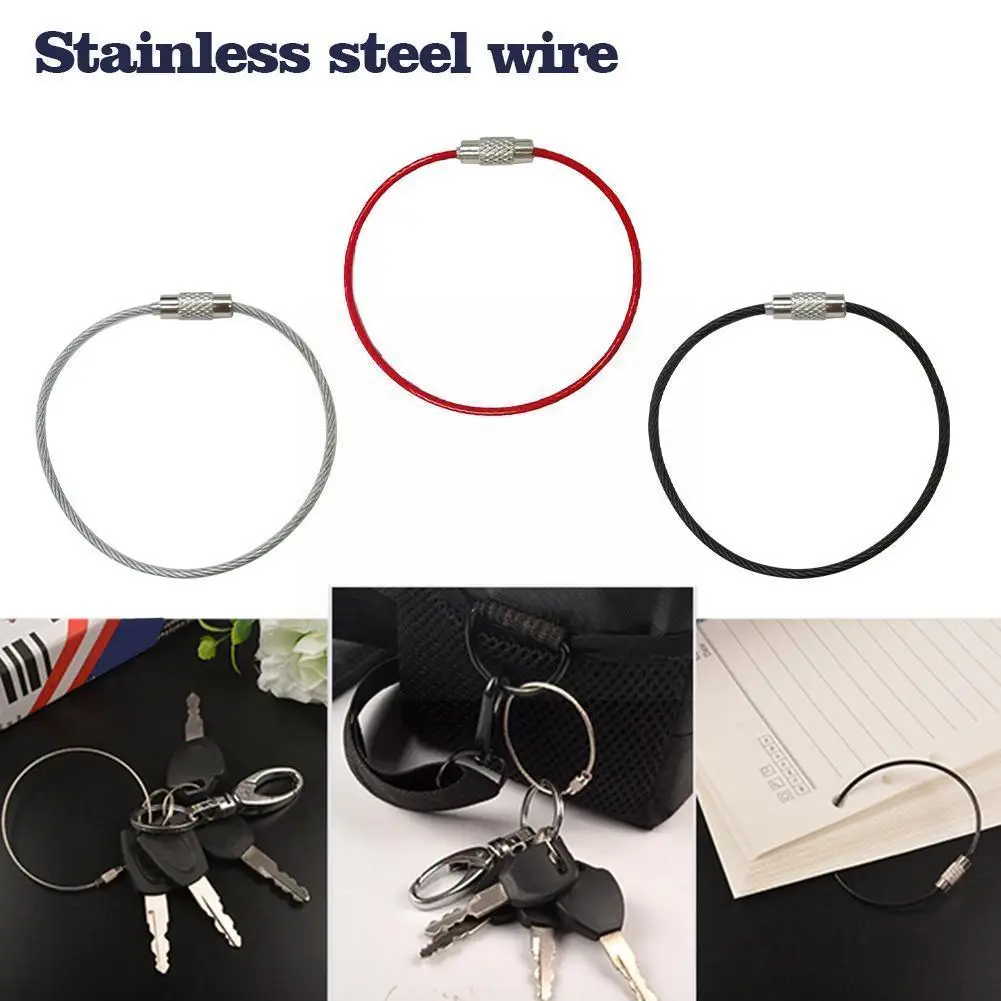 

Screw Locking Steel Wire Keychain Cable Rope Key Holder Keychains Chain Key Hiking Outdoor Keyring Rings Cable F5N6