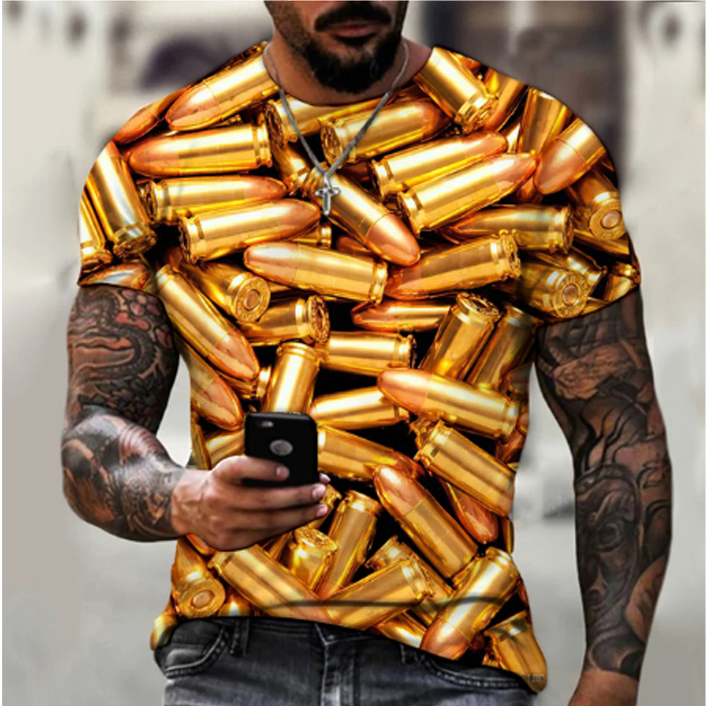 

2022 New 3d Printing Bullet Pattern T-Shirt Men Comfortable T-Shirt Fashion Round Neck Oversized Unique Short Sleeve Xxs-6XL