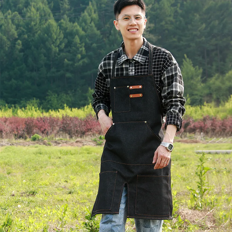 

Denim apron outdoor gardening restaurant barista milk tea shop nail barber men and women tooling printing logo