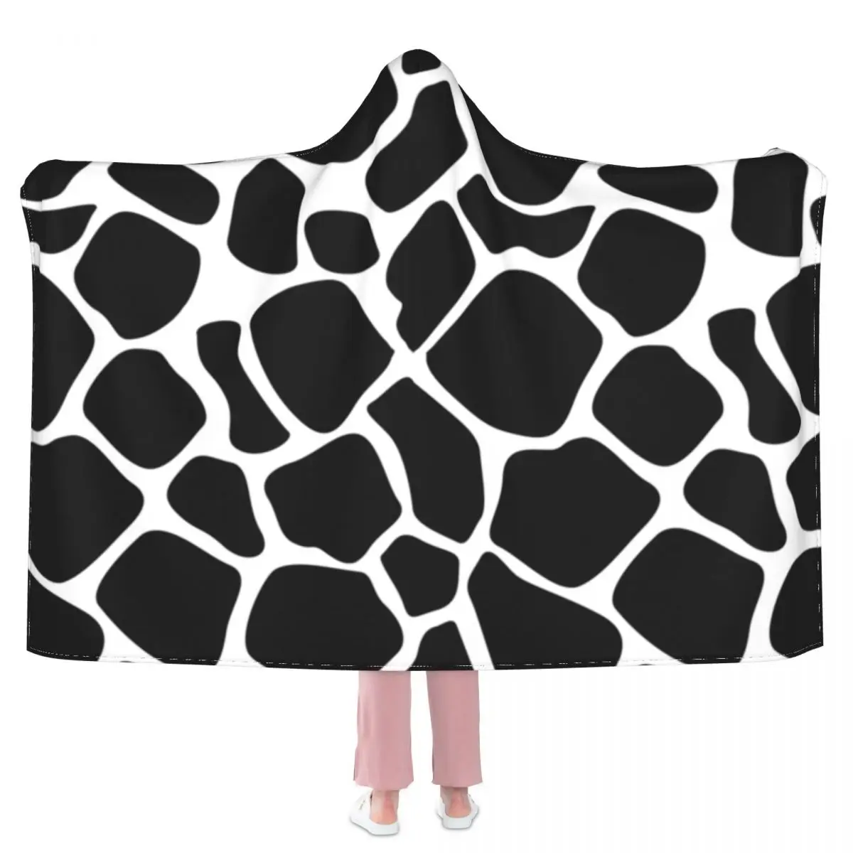 

Black And White Cow Print Blanket Trendy Pattern Spots Fashion Cute Hooded Bedspread Fleece Car Soft Blanket