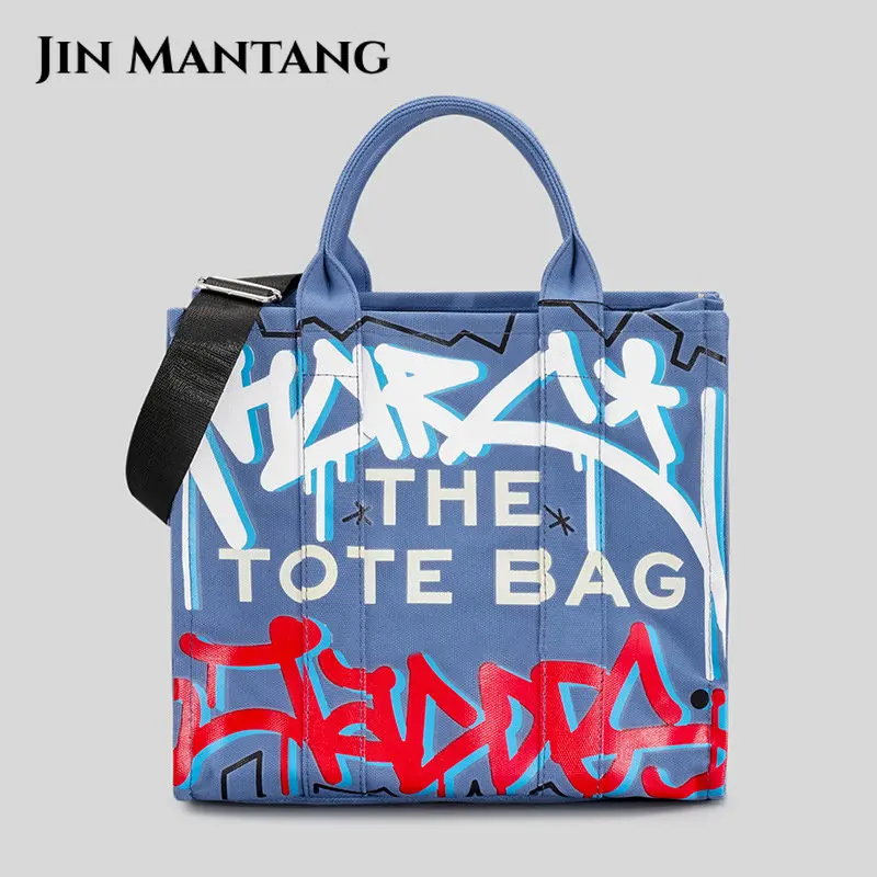 

JIN MANTANG Letter Graffiti Tote for Women Canvas Handbag Shopper Shoulder Crossbody Bag Ladies Fashion Commuter Top-Handle Bags