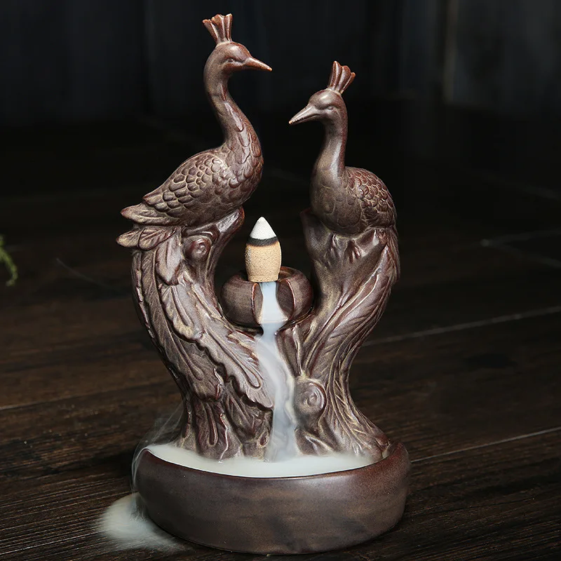 

With 20Cones The Lucky Phoenix Lover Backflow Incense Cones Burner Creative Home Decor Incense Holder Censer