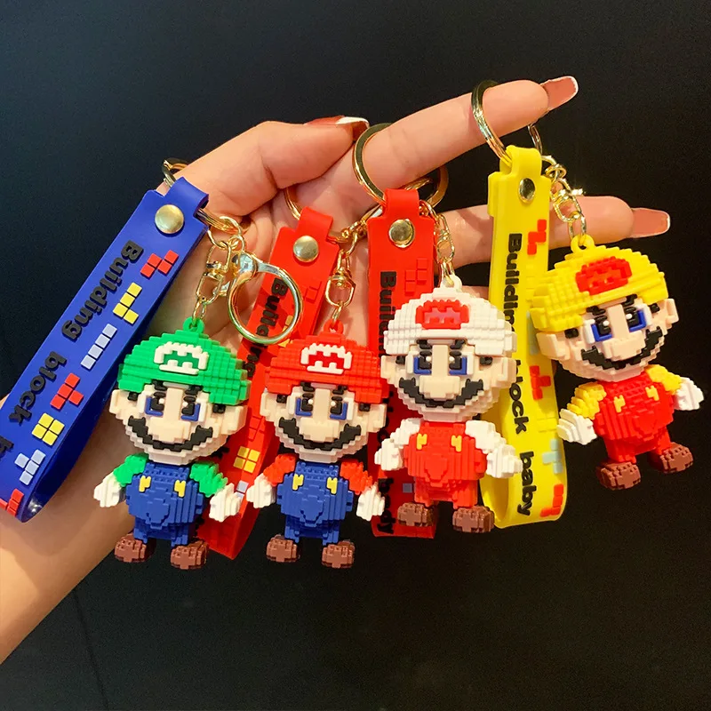 

Anime Mario Pendant Keychain Cartoon Game Building Blocks Accessories Car Key Chain Key Ring Phone Bag Hanging Jewelry Gifts