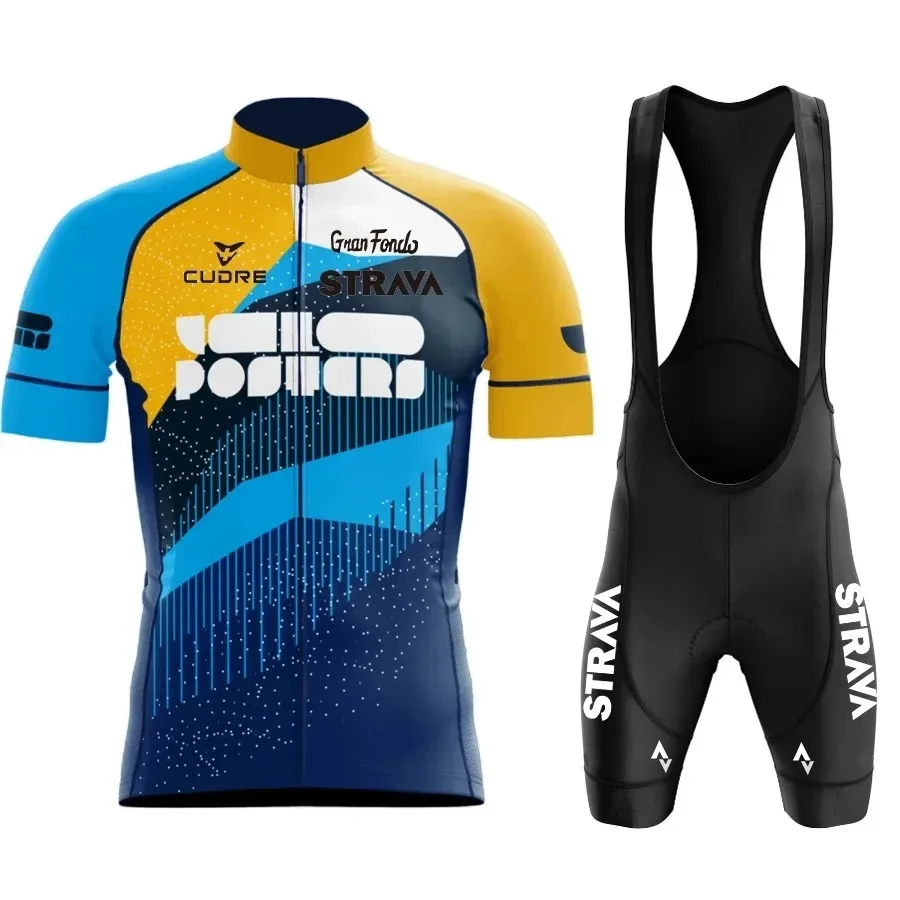 2024 Strava Men's Cycling Shirt Set Summer Breathable Absorb Quick Drying MTB Uniform Wear