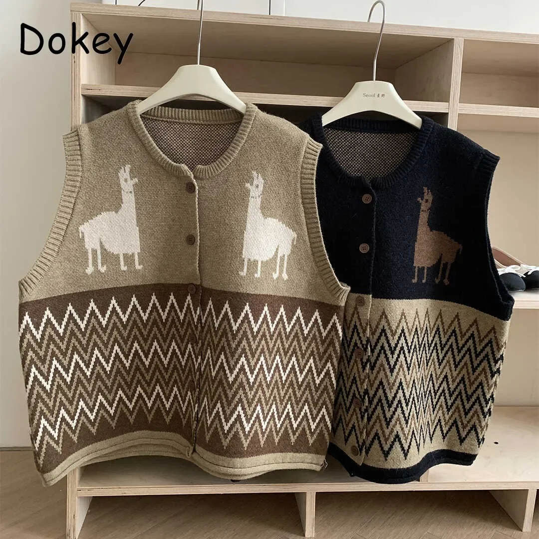 Винтажный вязаный свитер в национальном стиле богемном жилет для женщин осенний