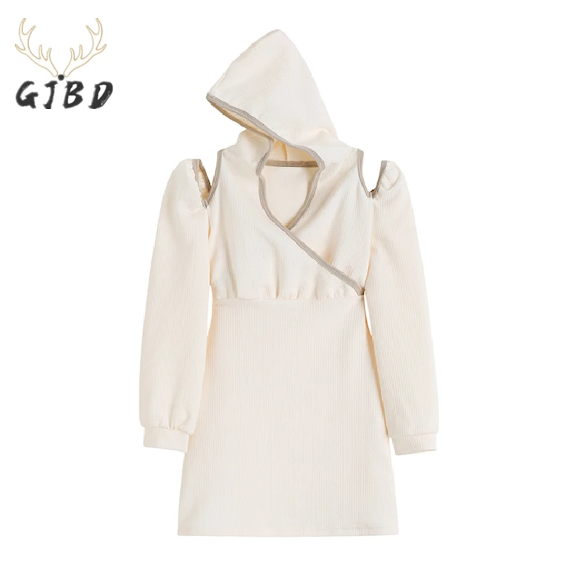 

Women's Clothing Casual Dress Hooded Off The Shoulder Long Sleeves Korean Fashion Baggy High Waist Short Skirt Ladies Summer