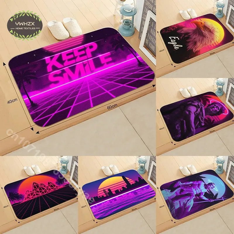 

Neon Night City Carpet Welcome Mat 80S Fantasy Vaporwave Style Kitchen Rug Anti-Slip Soft Living Room Entrance Doormat Decor