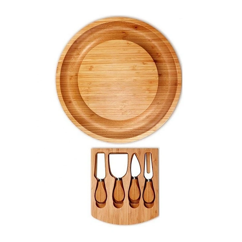 

1Set Bamboo Cheese Board Set With Cheese Knife Outdoor Dinner Plates Hotel Restaurant Decoration Accessories