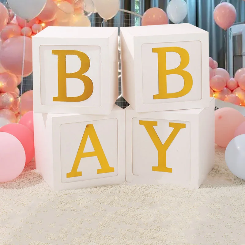 

Gold Letter BABY Balloon Box White Transparent Box Baby Shower Decor Boxes Happy 1st 2nd 3rd Birthday Party Gifts Kids Favor