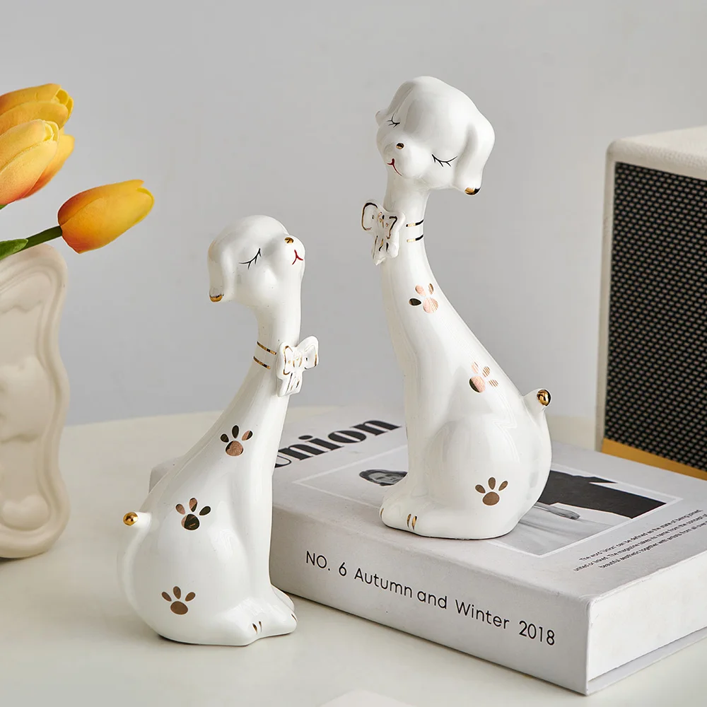 

2pcs Dog Figurines Ideas Art Home Decor Ceramic Crafts Cute Bedside Table Ornaments Lovely Office Computer Desk Decoration Gift