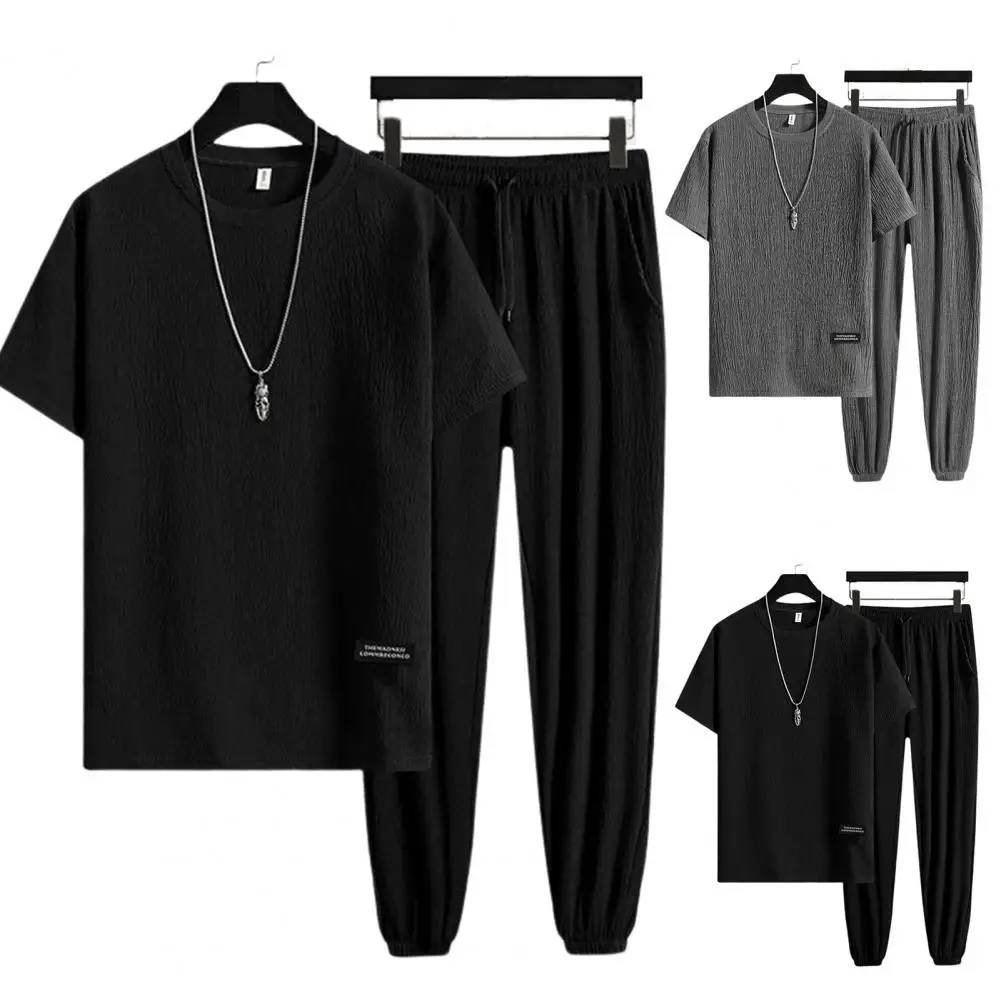 

Stylish Men Outfit Summer Relaxed Fit Crew Neck Outfit Short Sleeve Male Sportswear Set for Daily Wear